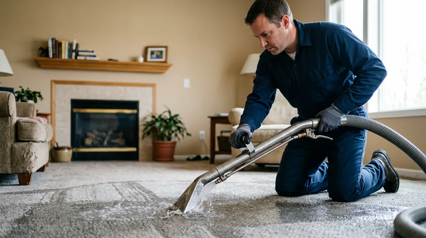 Water damage restoration technician working near Madison, WI